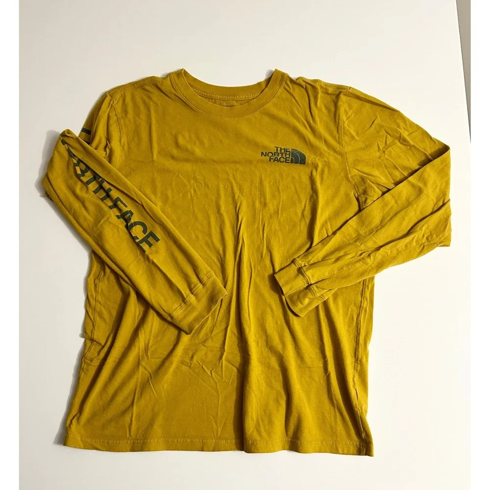 The North Face Men's Long Sleeve Graphic T-Shirt Mustard Yellow Large Logo Tee